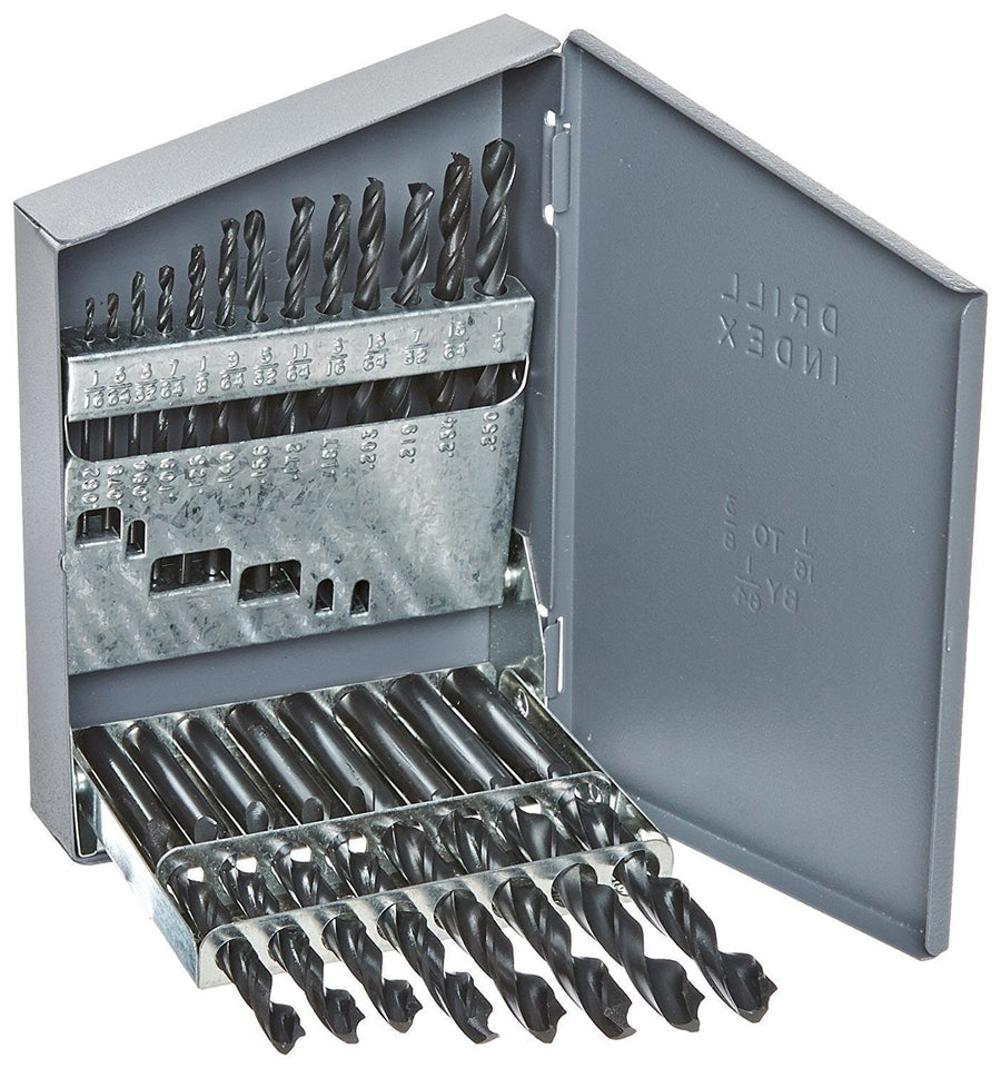 21 Piece Tin Coated Jobber Length Drill Bit Set, 1/16" - 3/8"