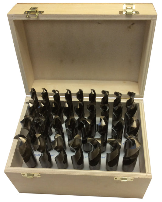 33 Piece Cobalt Drill Bit Set with Reduced 1/2" Shank, 1/2" - 1", Wood Case, DWDCO