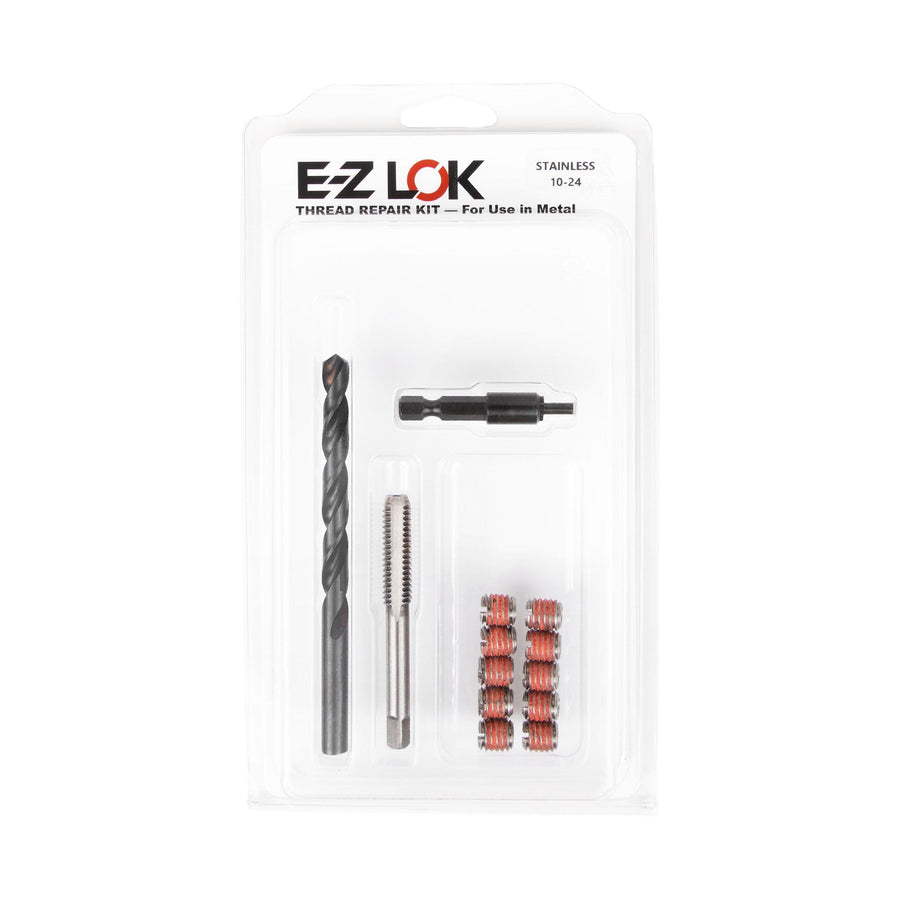 #10-24 x 3/8"-16 Stainless Steel Solid Wall Threaded Insert W/Red Loctite Standard Repair Kit with Inserts, Drill Bit, Tap, and Install Tool