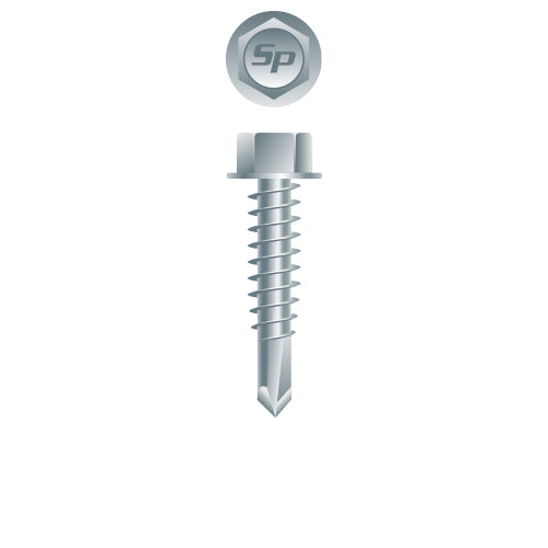 #10 Strong-Point Hex Washer Head 10-16 x 3/4, Serrations, Zinc