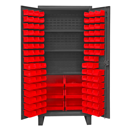 Cabinet, 3 Shelves, 102 Red Bins