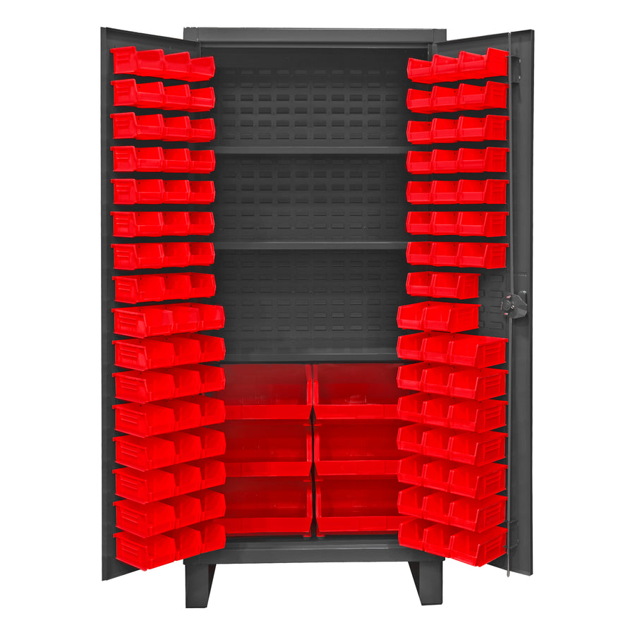 Cabinet, 3 Shelves, 102 Red Bins