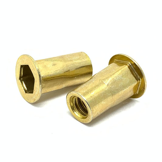 #10-24 UNC L (.130-.225) Steel Hex Rivet Nut Zinc Yellow