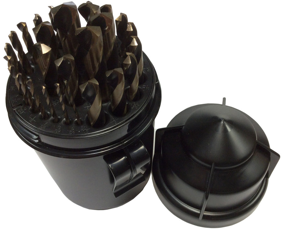 29 Piece HSS Black & Gold KFD Split Point Mechanics Length Drill Bit Set, 1/16" - 1/2", Plastic Case