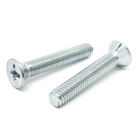 M8-1.25x50 Phillips Flat Head Machine Screws Steel Zinc