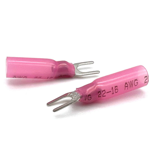 Red Heat Shrink Marine Grade #8 U-Type Fork Connectors, AWG 22-16