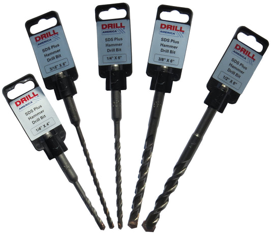 3/16" - 1/2" 5 Piece SDS-Plus Hammer Drill Bit Drill Bit Set