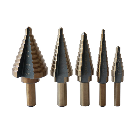 5 Piece HSS Black & Gold Step Drill Bit Set (Sizes #1 - #5)