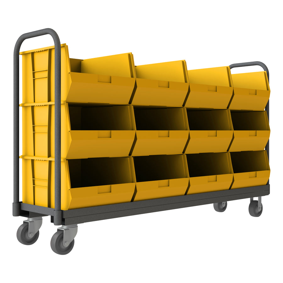 Tub Rack, 12 Yellow Bins, Push Handle