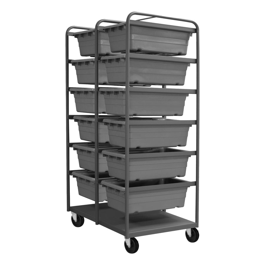 Tub Rack, 12 Gray Bins, Bottom Shelf
