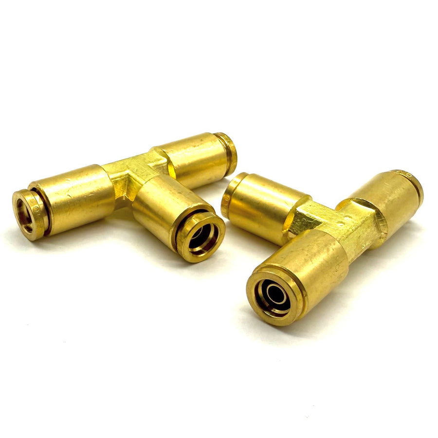 1/2" Tube Union Tee Coupling, D.O.T. Brass Push to Connect Air Brake Fitting