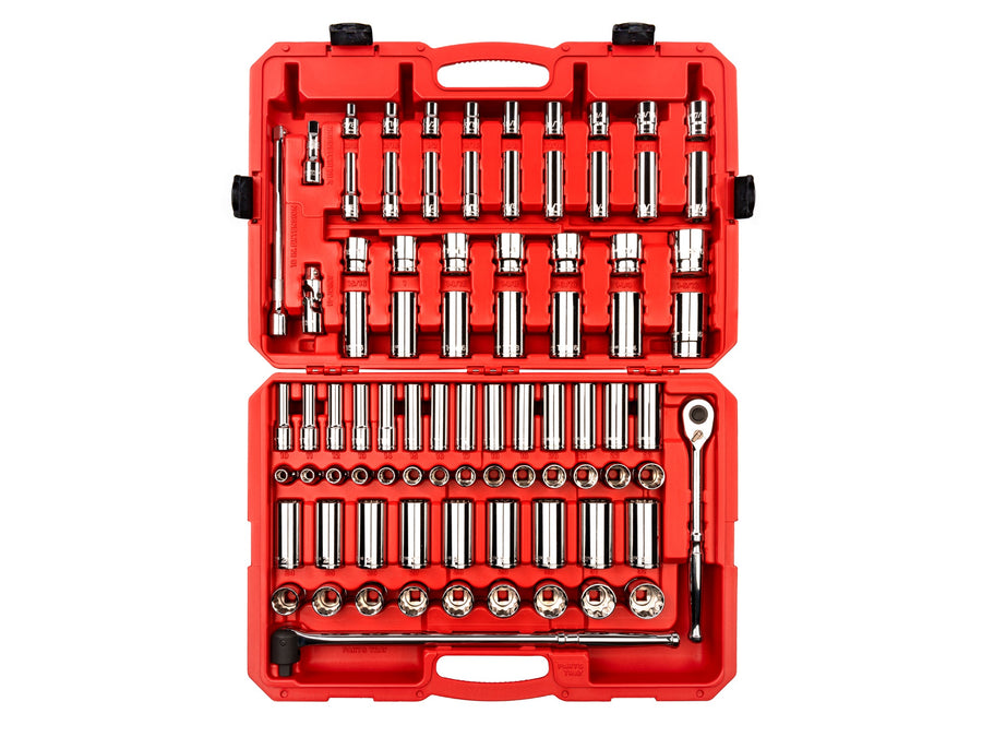 1/2 Inch Drive Shallow and Deep 12-Point Socket and Ratchet Set with Case, 83-Piece (3/8 - 1-5/16 in., 10-32 mm)