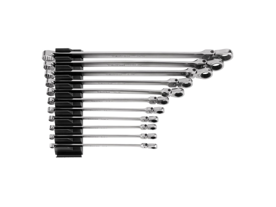 Long Fixed/Flex Head 12-Point Ratcheting Box End Wrench Set with Modular Organizers, 11-Piece (1/4-3/4 in.)