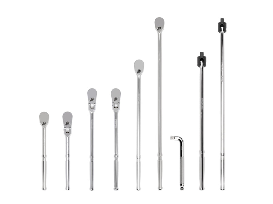 1/2 Inch Drive Non-Quick-Release Ratchet, L-Handle, and Breaker Bar Set (9-Piece)