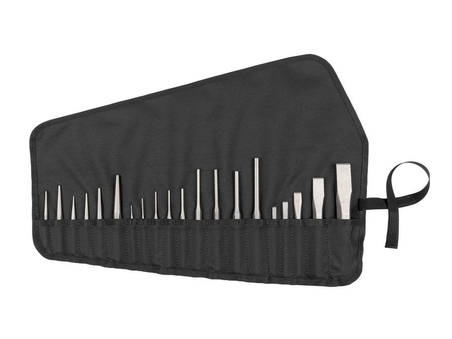 Punch and Chisel Set with Roll, 20-Piece (Center, Solid, Pin, Chisel)