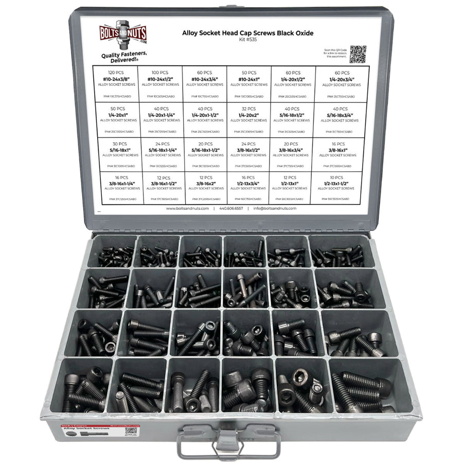 Inch Alloy Allen Socket Head Cap Screws Bolts Black Oxide Assortment - 905 PCS