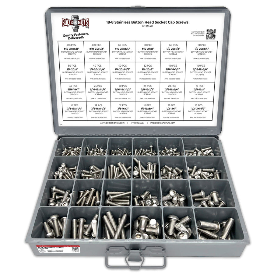 Inch 18-8 Stainless Steel Allen Button Head Socket Cap Screws Bolts Assortment - 905 PCS