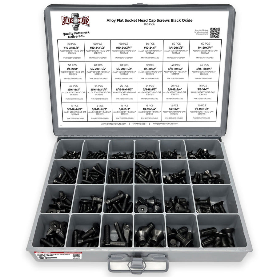 Alloy Flat Socket Head Cap Screws Black Oxide - 905 pcs
