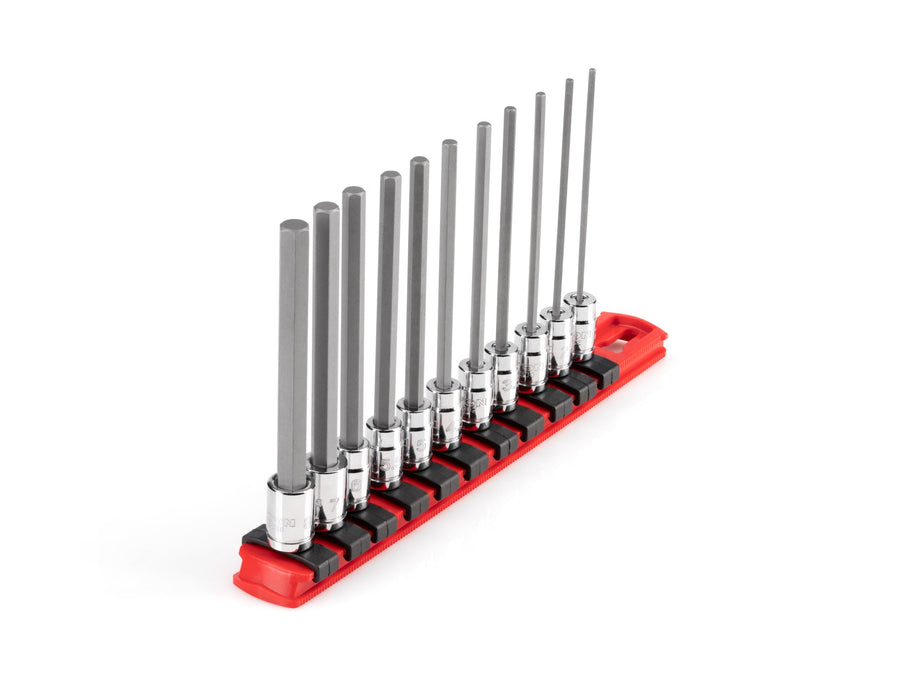1/4 Inch Drive Long Hex Bit Socket Set with Rail, 11-Piece (2 - 8 mm)