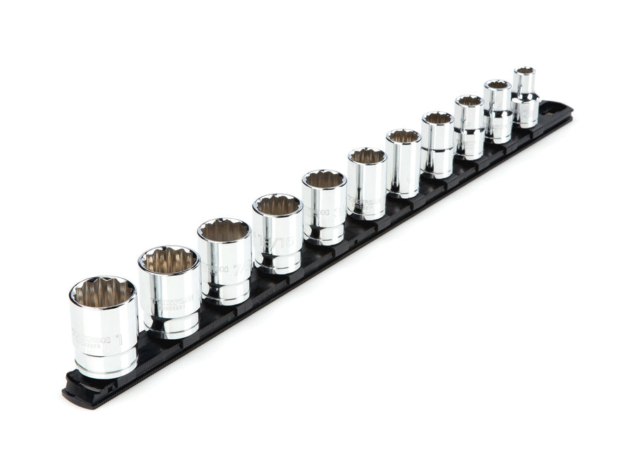 1/2 Inch Drive Shallow 12-Point Socket Set with Rail, 11-Piece (3/8 - 1 in.)