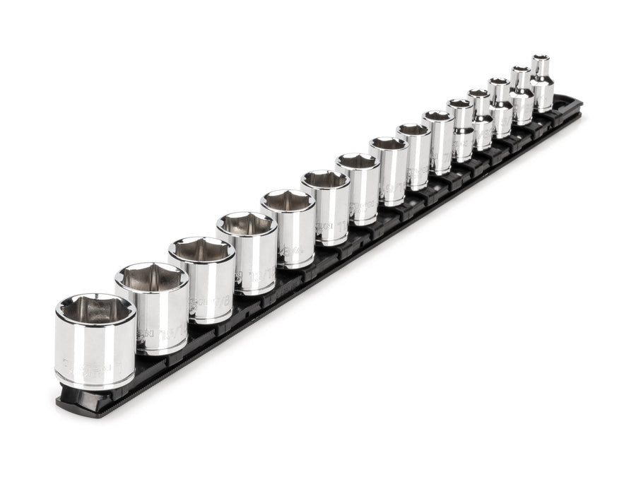 3/8 Inch Drive Shallow 6-Point Socket Set with Rail, 15-Piece (1/4 - 1 in.)