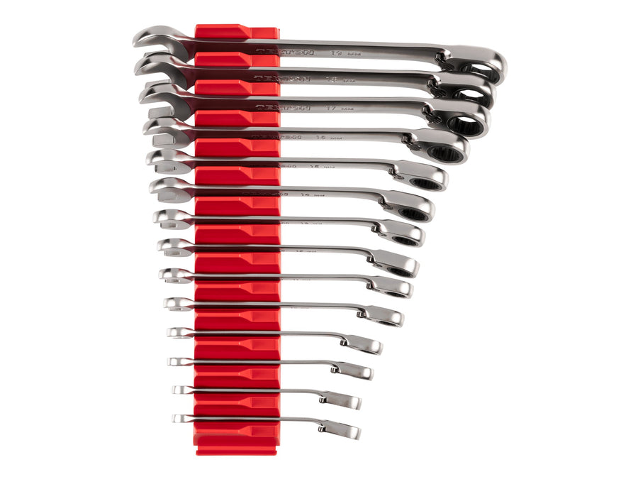 Reversible 12-Point Ratcheting Combination Wrench Set with Modular Organizers, 14-Piece (6-19 mm)