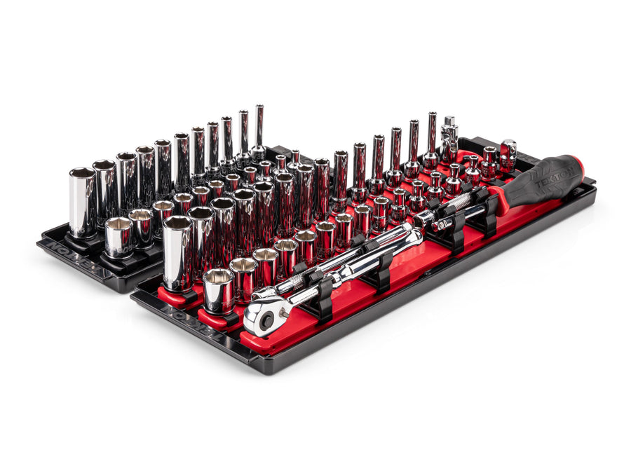 1/4 Inch Drive Shallow and Deep 6-Point Socket and Ratchet Set with Rails and Trays, 57-Piece (5/32 - 9/16 in., 4 - 15 mm)