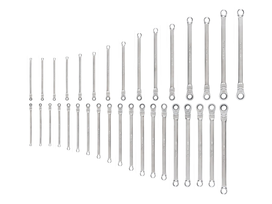 Long Fixed/Flex Head 12-Point Ratcheting Box End Wrench Set, 34-Piece (1/4-1 in., 6-24 mm)