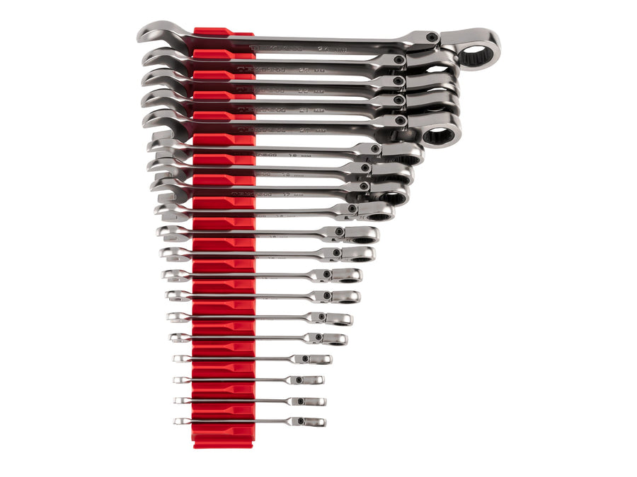 Flex Head 12-Point Ratcheting Combination Wrench Set with Modular Organizers, 19-Piece (6-24 mm)