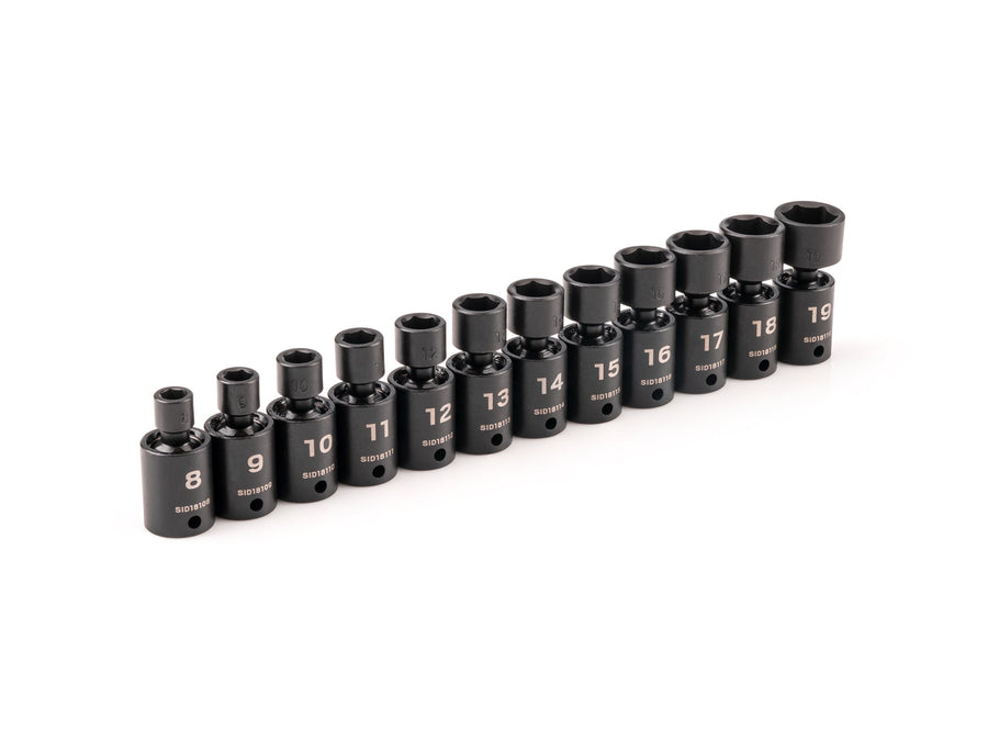 3/8 Inch Drive Shallow 6-Point Universal Joint Impact Socket Set, 12-Piece (8 - 19 mm)