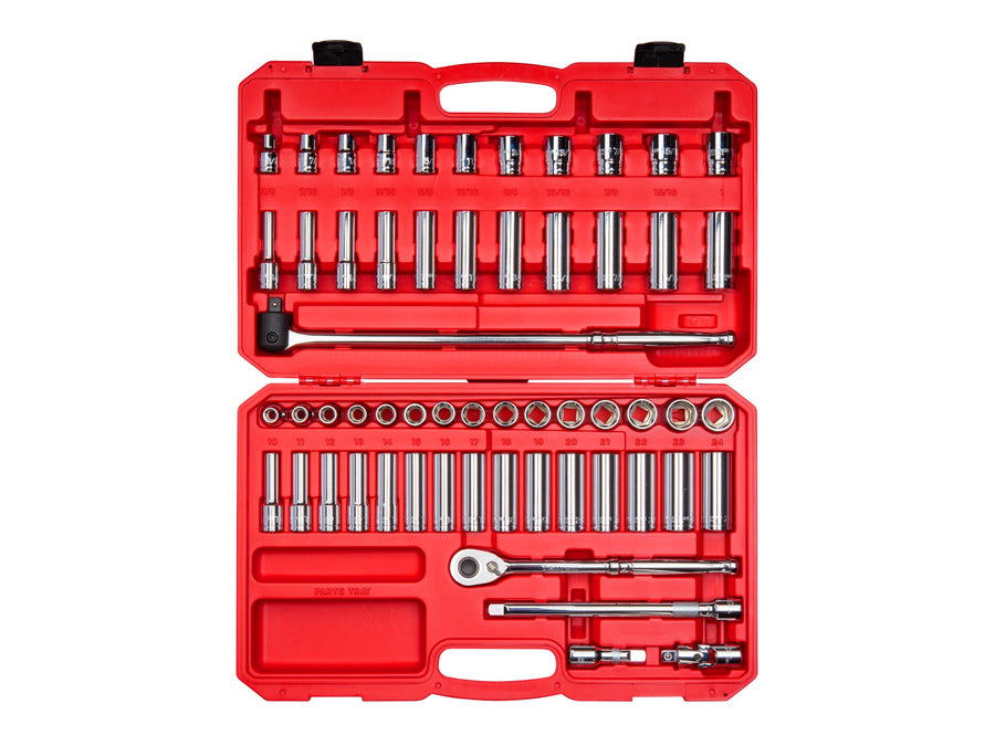 1/2 Inch Drive Shallow and Deep 6-Point Socket and Ratchet Set with Case, 57-Piece (3/8 - 1 in., 10 - 24 mm)