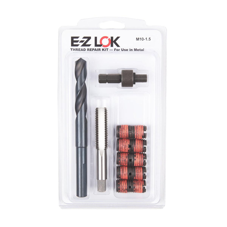 M10-1.5 x M16-2.0 Carbon Steel Solid Wall Threaded Insert W/Red Loctite Standard Repair Kit with Inserts, Drill Bit, Tap, and Install Tool