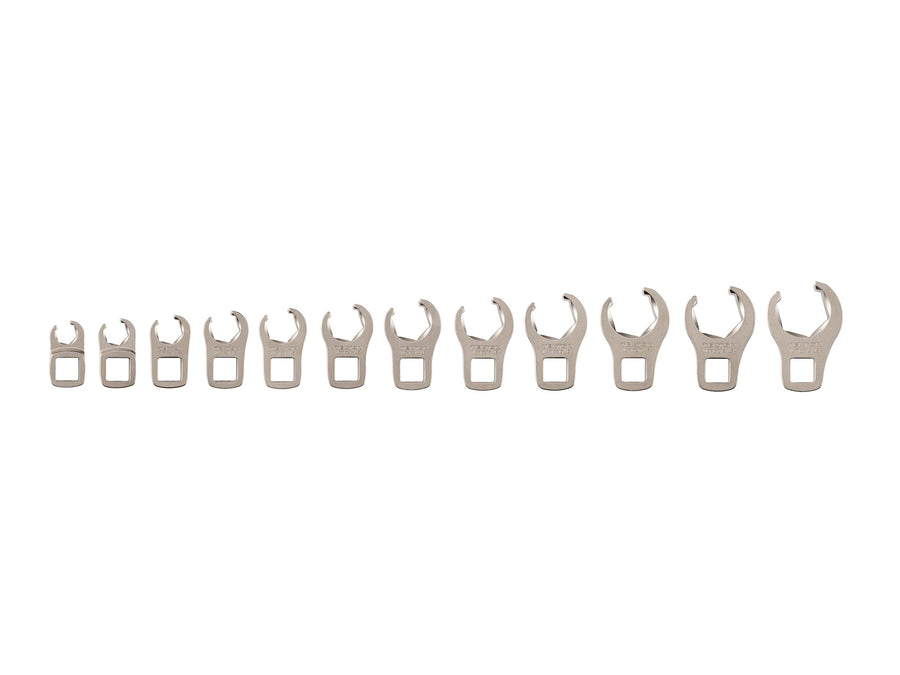 3/8 Inch Drive 6-Point Flare Nut Crowfoot Wrench Set, 12-Piece (8 - 19 mm)
