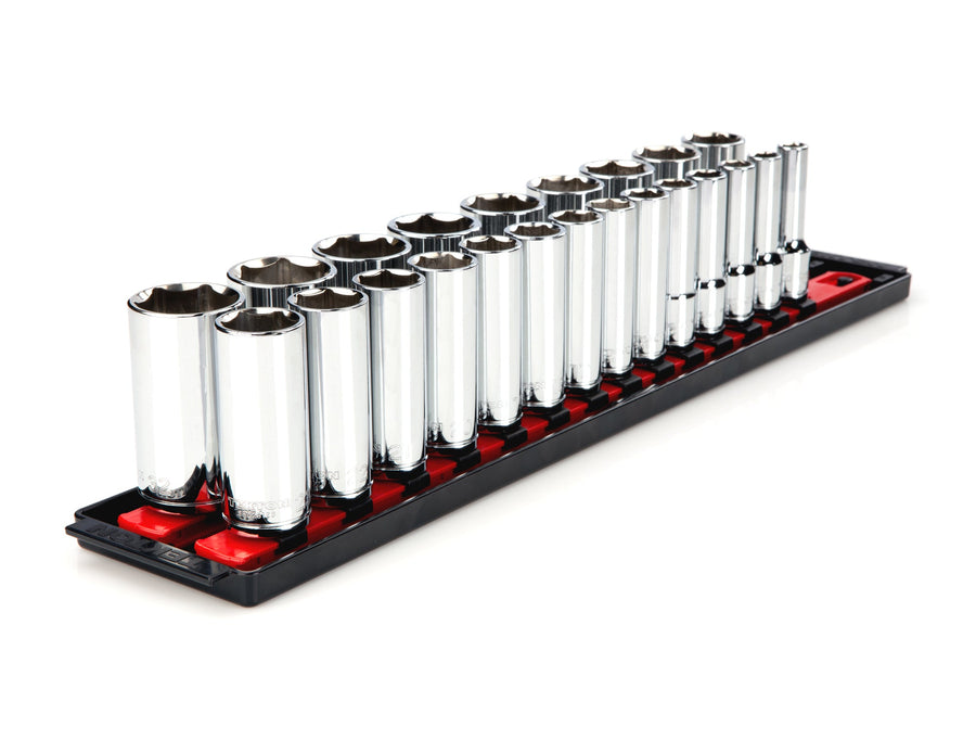 1/2 Inch Drive Deep 6-Point Socket Set with Rails and Tray, 23-Piece (10 - 32 mm)