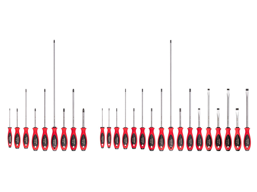 Phillips and Slotted Screwdriver Set - 4, 8, 18 Inch Shanks, 26-Piece (#0 - #4, 3 - 14 mm)