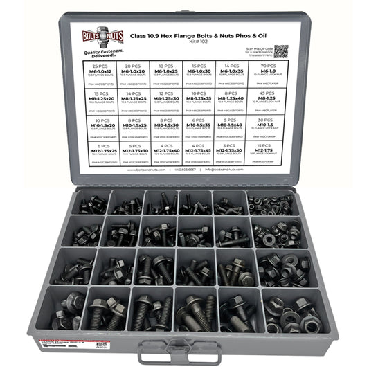 Metric Class 10.9 Hex Flange Frame Bolts & Nuts Assortment Phos & Oil - 370 PCS