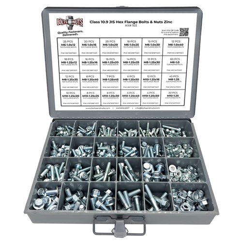 Metric Class 10.9 JIS Hex Flange Frame Bolts & Nuts Assortment M6-M10 402 PCS