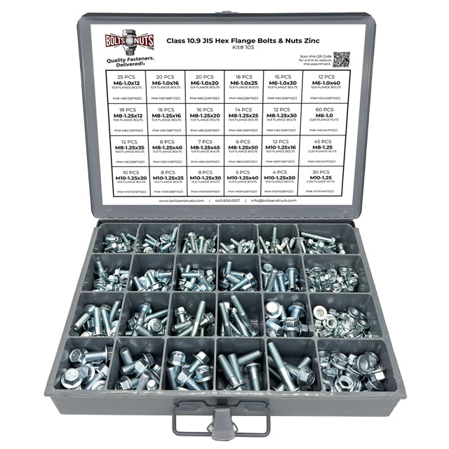 Metric Class 10.9 JIS Hex Flange Frame Bolts & Nuts Assortment M6-M10 402 PCS