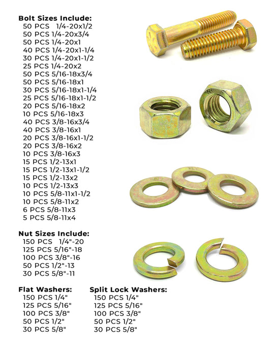 Inch Grade 8 Coarse Hex Cap Screws, Hex Nuts, Flat & Lock Washers - 2012 PCS