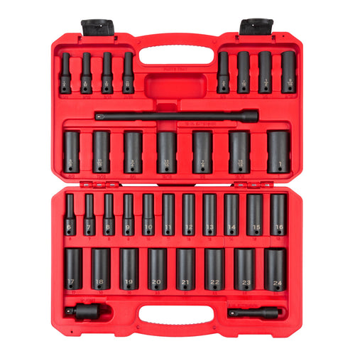 3/8 Inch Drive Deep 6-Point Impact Socket Set with Case, 37-Piece (1/4 - 1 in., 6 - 24 mm)