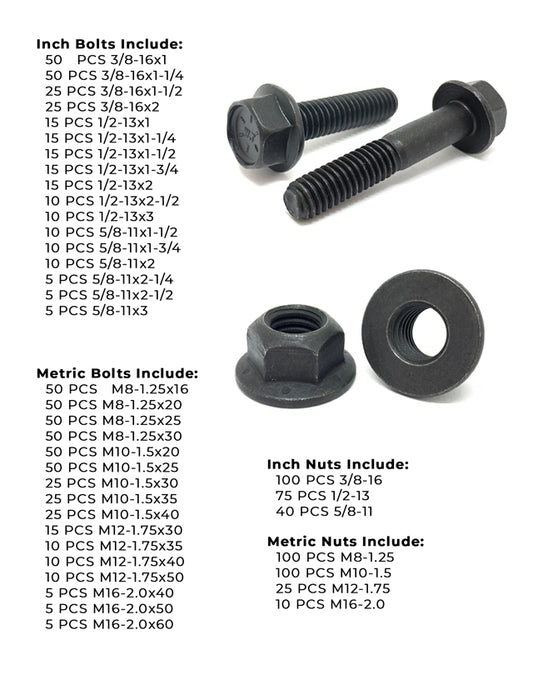 Inch & Metric Grade 8 / Class 10.9 Flange Bolt & Lock Nut Kit - 1176 PCS