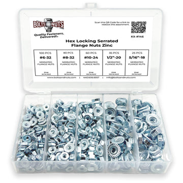 #6 #8 #10 1/4" 5/16" Coarse Case Hardened Serrated Hex Flange Nut Assortment - 301 PCS