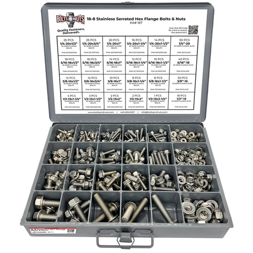 Inch Stainless Steel Serrated Hex Flange Bolts & Lock Nuts Assortment - 371 PCS