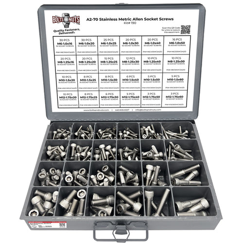 Metric A2 Stainless Steel Allen Socket Head Cap Screws Bolts Assortment - 306 PCS