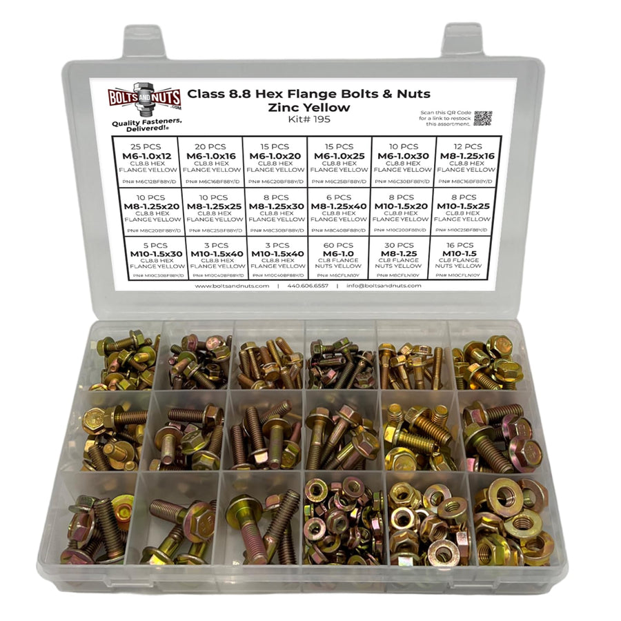 Metric Class 8.8 Hex Flange Bolts & Lock Nuts Assortment - 268 PCS