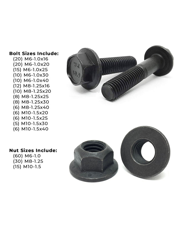 Metric Class 10.9 Hex Flange Bolts & Lock Nuts Assortment - 248 PCS