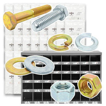 Inch & Metric Grade 8 and Class 10.9 Cap Screws, Nuts, Washers & Lock Washers - Zinc Clear & Zinc Yellow - 4024 PCS