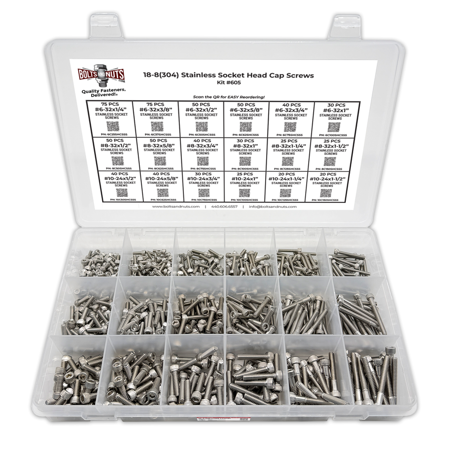 Assortment Kit #605 (716Pcs.)  Small Inch 18-8 Stainless Steel Socket Cap Screws #6 #8 #10