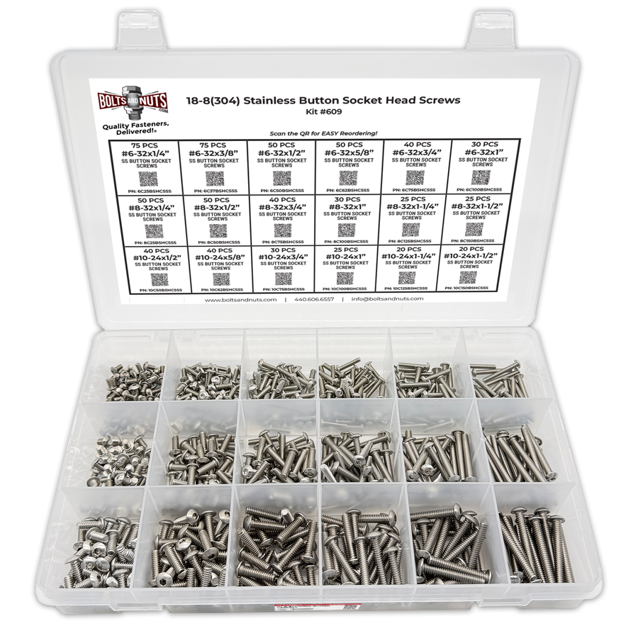 Assortment Kit #609 (716Pcs.)  Small Inch 18-8 Stainless Steel Button Socket Cap Screws #6 #8 #10
