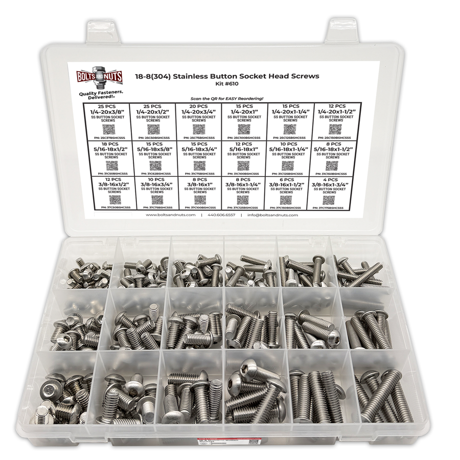 Assortment Kit #610 (239Pcs.) Inch 18-8 Stainless Steel Button Socket Cap Screws 1/4  5/16  3/8